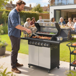 Outsunny 6 plus1 Burner Gas BBQ Grill Barbecue Trolley with Wheels