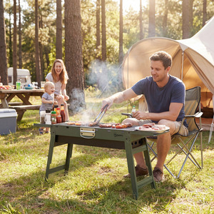 Outsunny Portable BBQ Grill with 2 Side Shelves and Handle