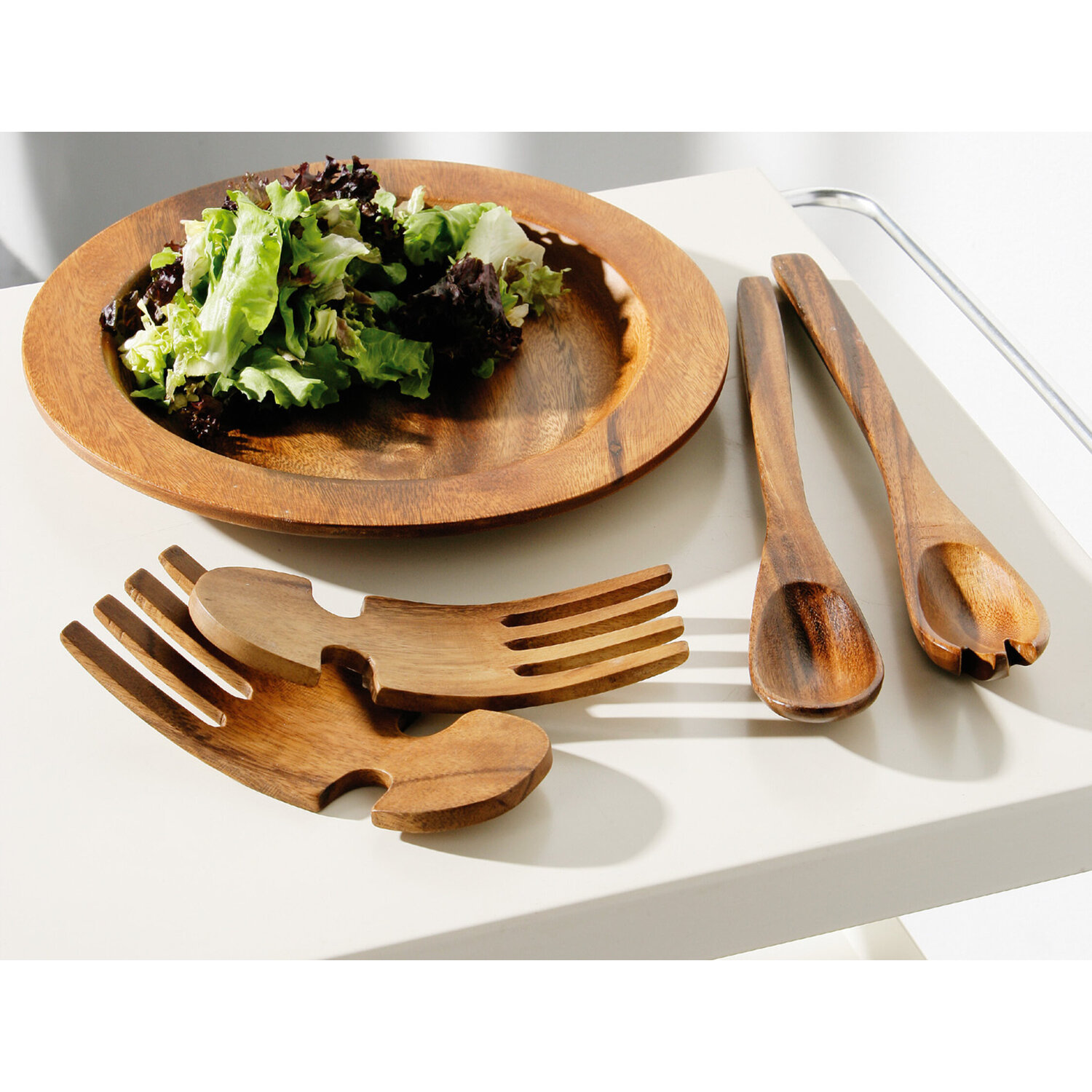 Kora Acacia Large Salad Servers - Brown