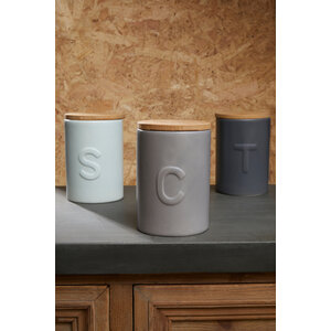 Fenwick Light Grey Coffee Canister With Bamboo Lid