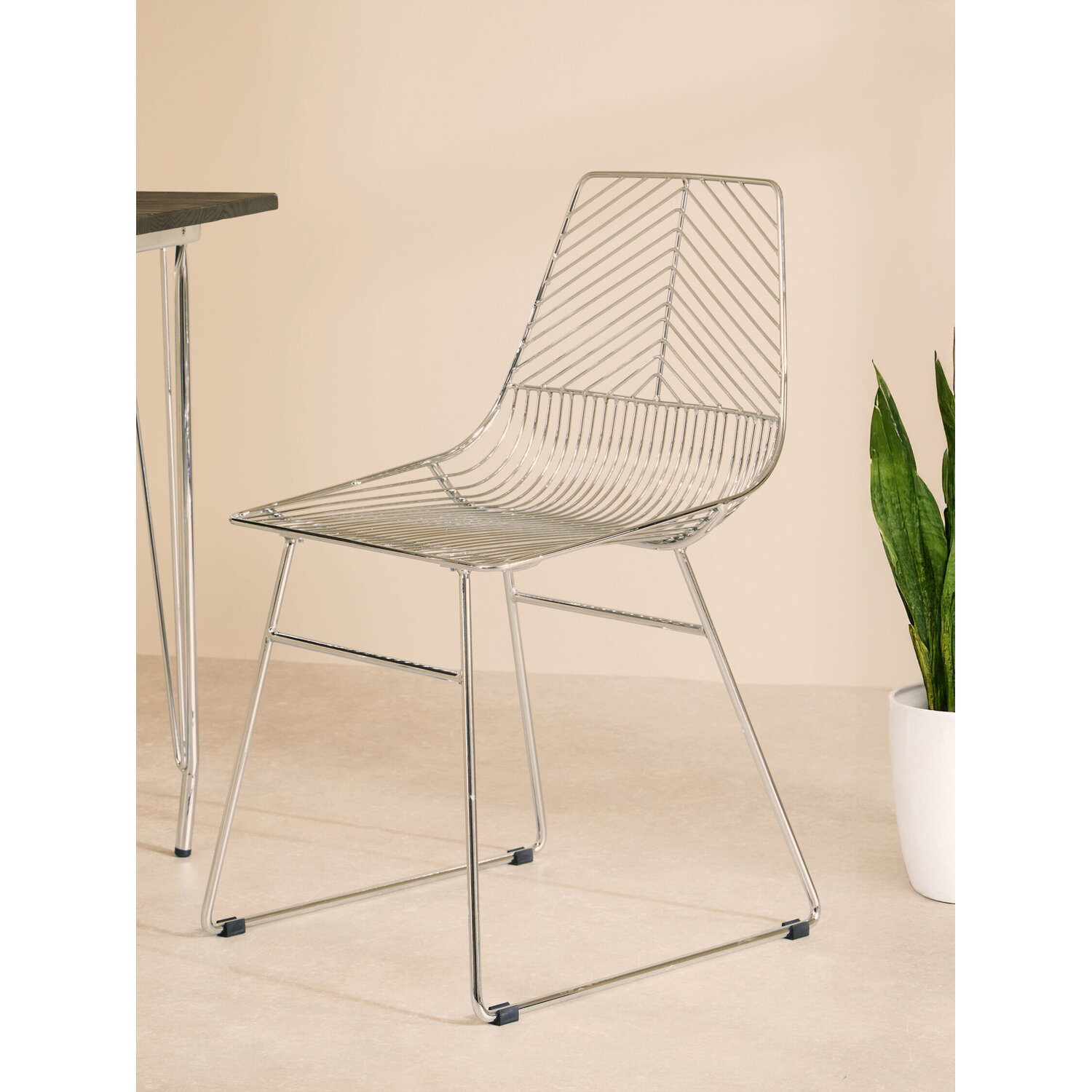 District Chrome Metal Wire Tapered Legs Chair - Silver