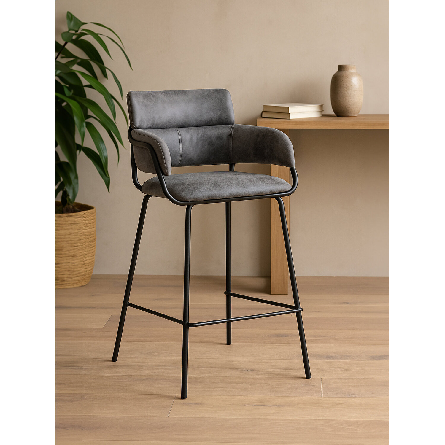 Tamzin Grey Faux Leather Bar Chair - Black