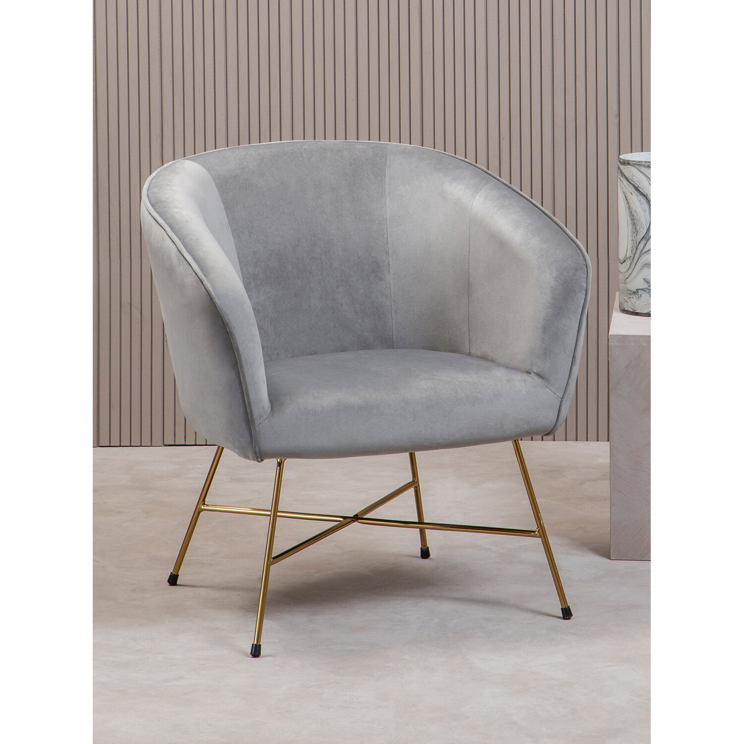 Stockholm Grey Velvet Curved Accent Chair - Grey