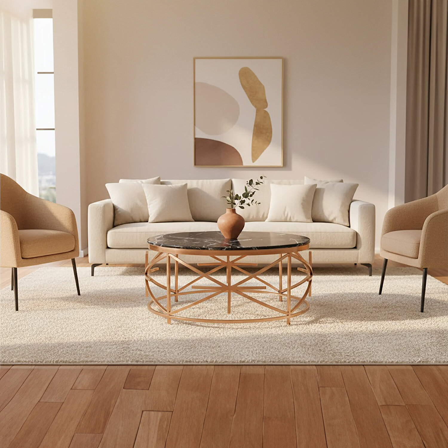 Alvaro Black Marble and Rose Gold Coffee Table - Black