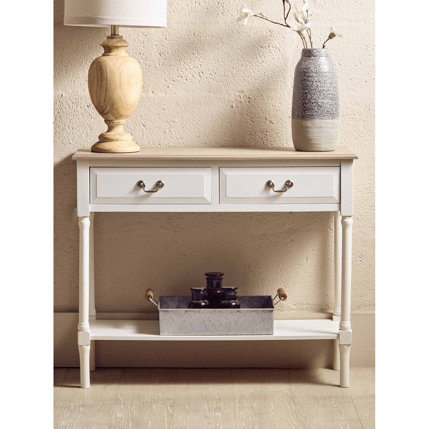Heritage 2 Drawers White Rectangular Console Table - White