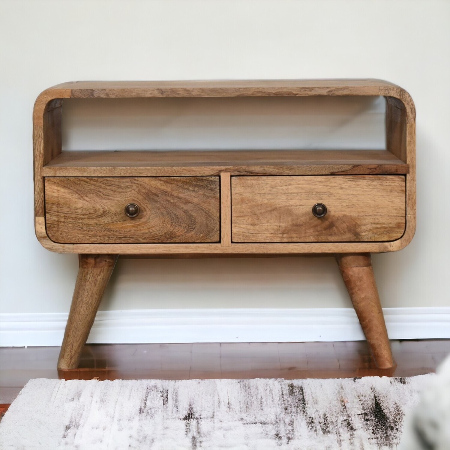Solid Wood Mini Curved Media Unit - Brown