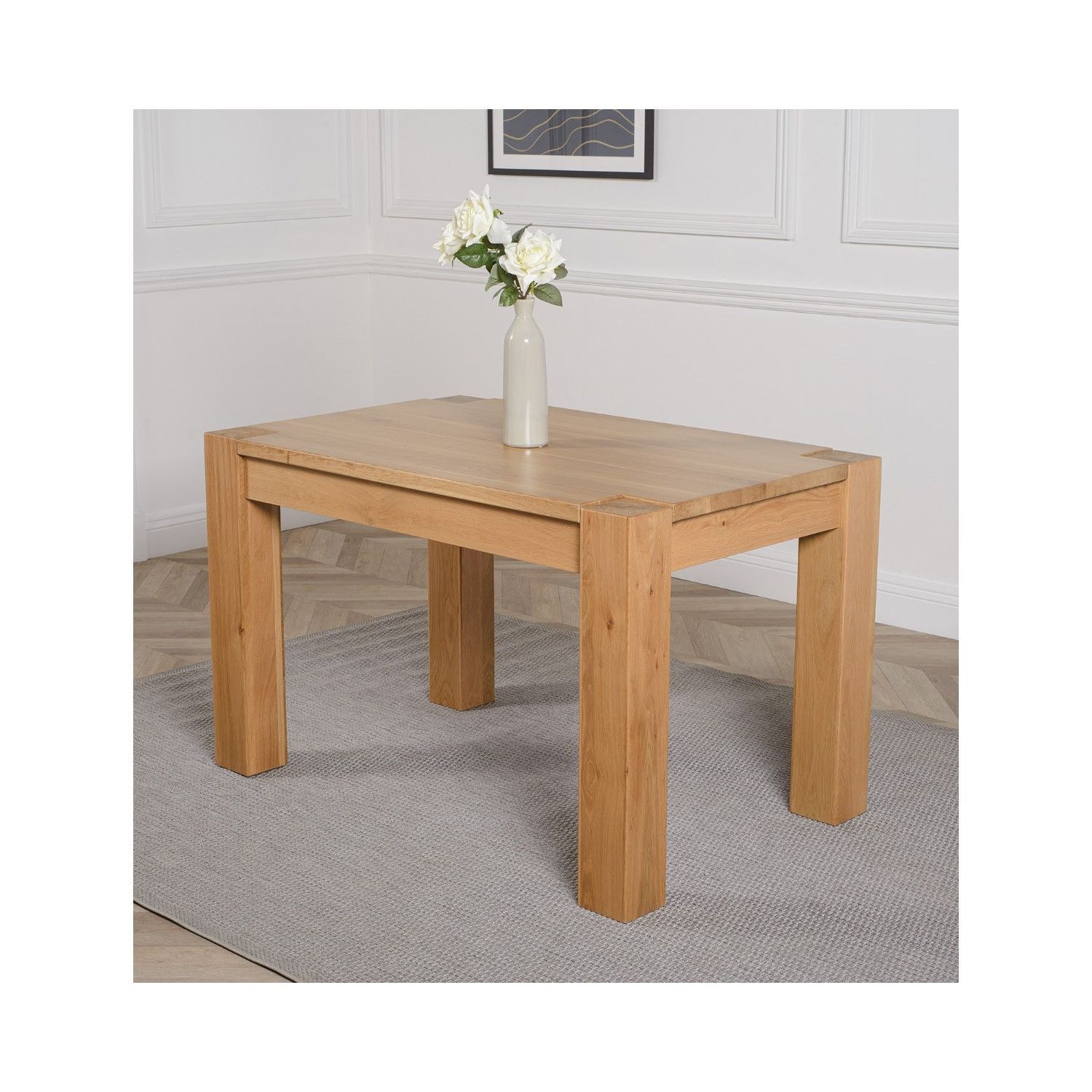 Thats Furniture Kuba 125 X 80 Cm Chunky Oak Small Dining Table And 6 Lola Leather Chairs - Cream