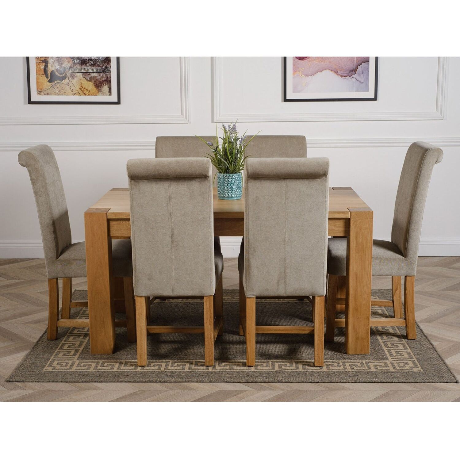 Thats Furniture Kuba 150 X 85 Cm Medium Oak Dining Table And 6 Washington Fabric Chairs - Grey