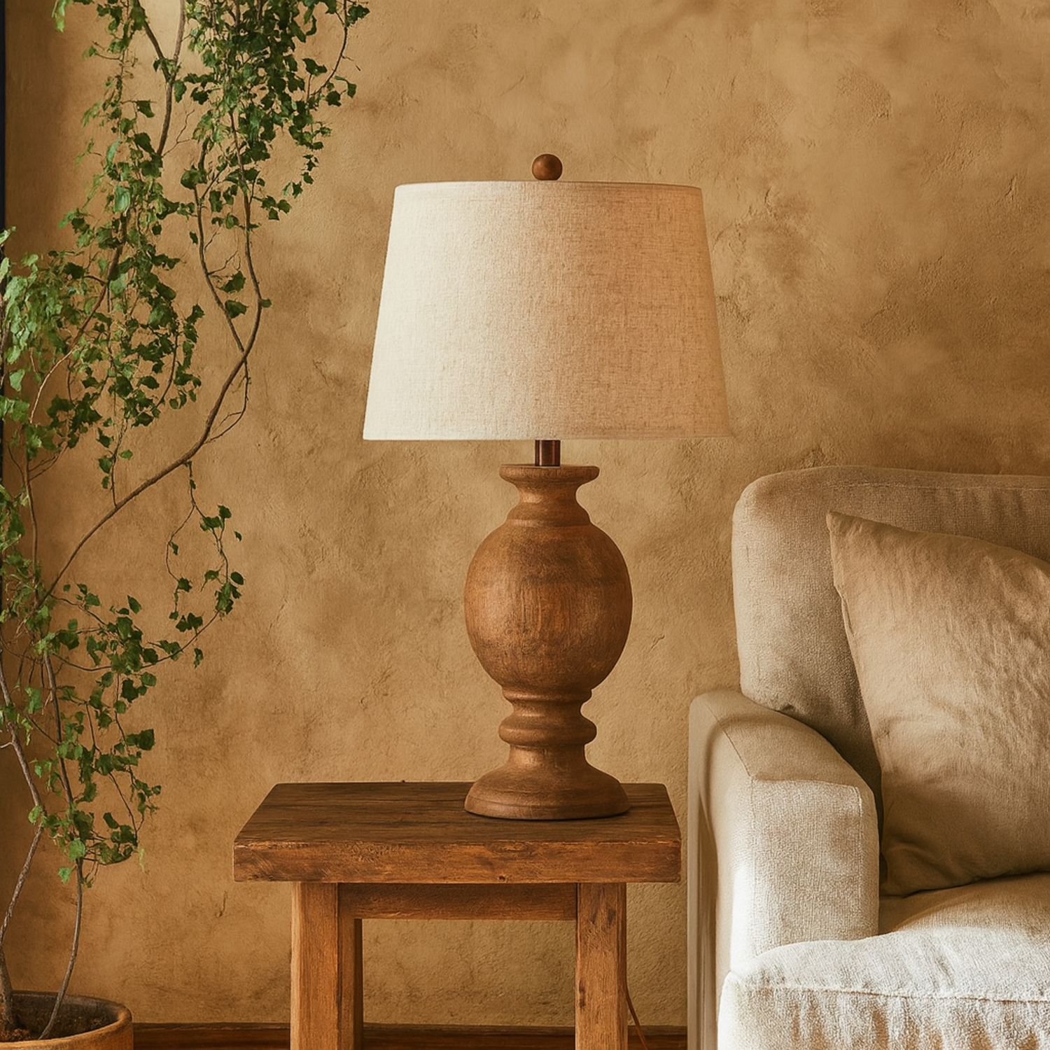 Image of Eguisheim Round Wooden Pillar Table Lamp&hellip;