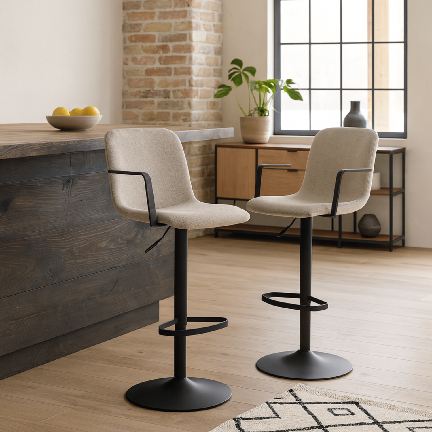 Bamako Adjustable Swivel Bar Stools Chenille Set of 2 - Beige