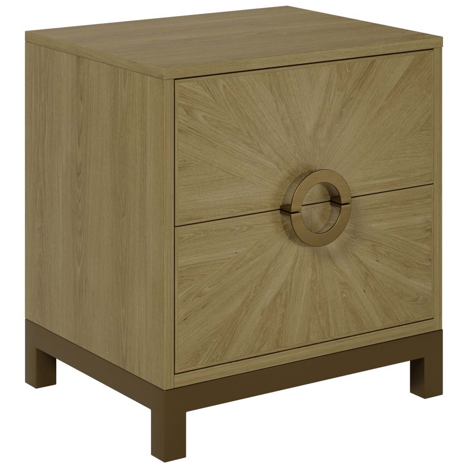 Ferrara Natural Sunburst Bedside Table 2 Drawers Brushed Gold Ring - Brown
