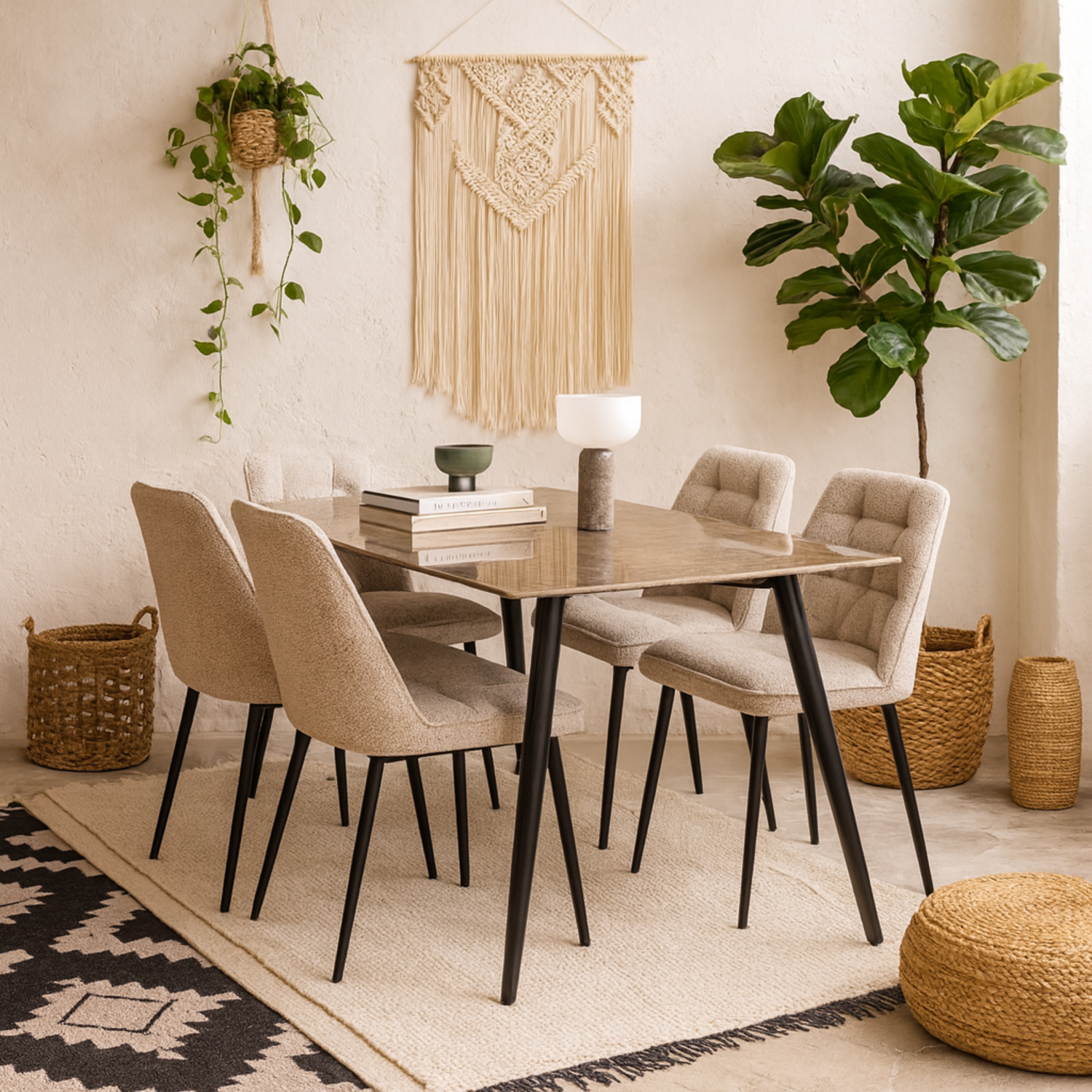 Belfast Ceramic Dining Table with 4 Upholstered Chairs - Grey
