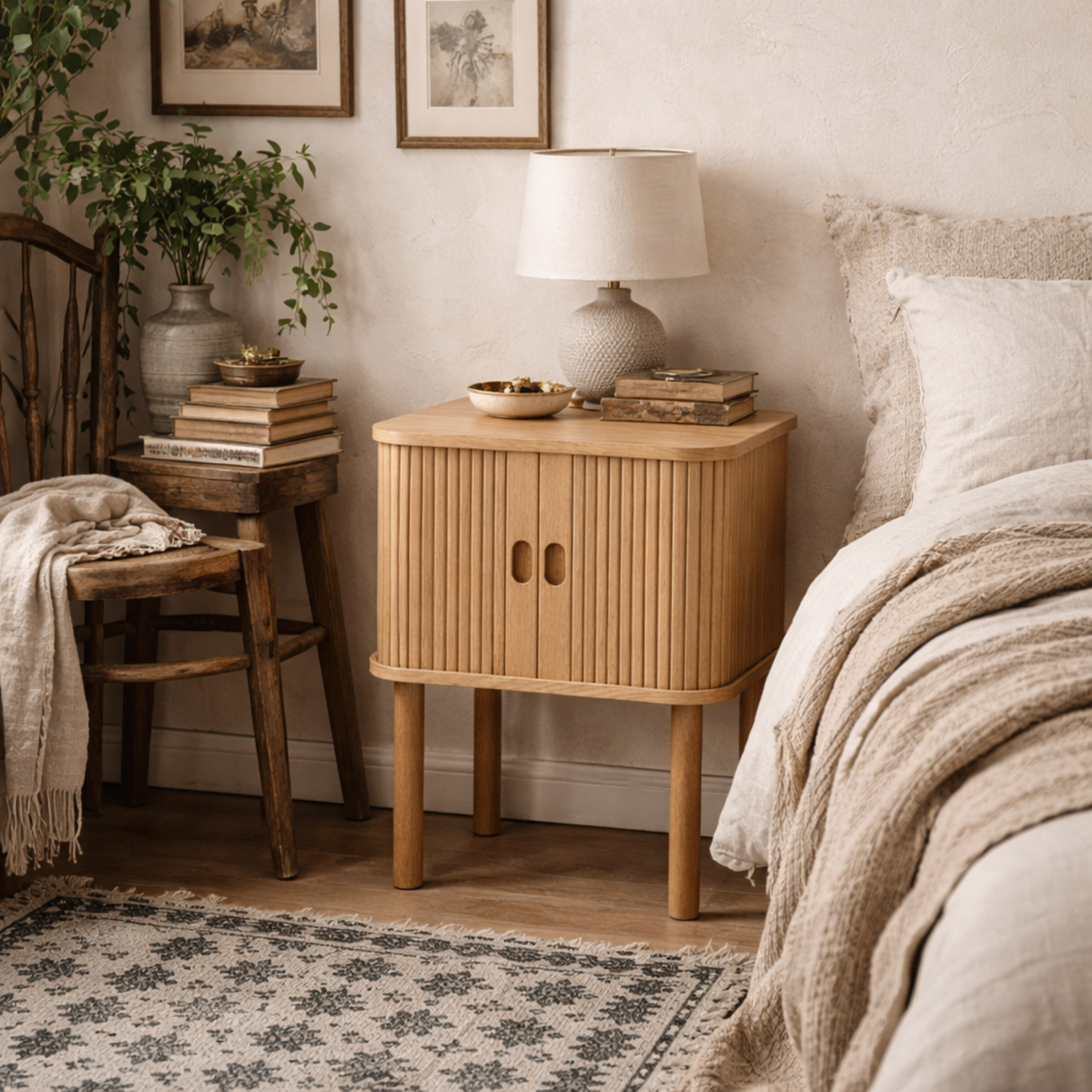Copenhagen Natural Bedside Table Tambour Doors - Natural