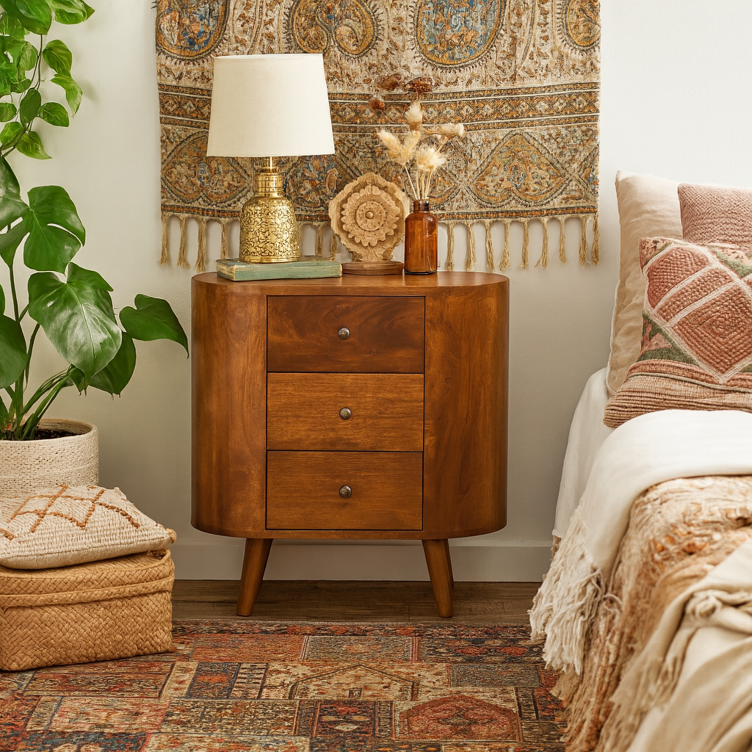 Olbia Mini Cabinet Chestnut Matt Mango Wood 3 Drawers - Brown