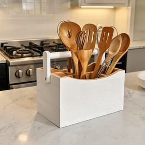 Bamboo Utensil Holder Caddy with Handle