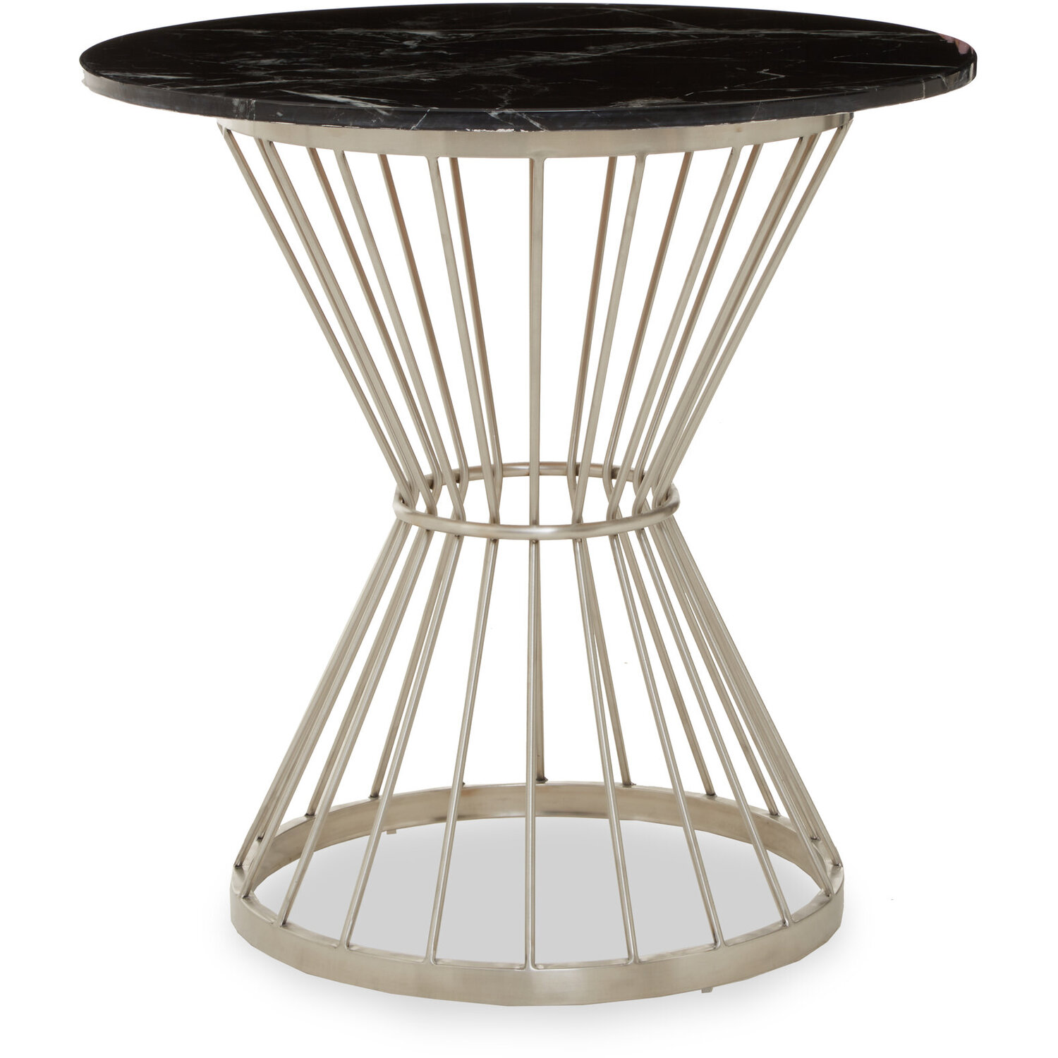 Anzio Hourglass Dining Table with Black Marble and Silver Base - White