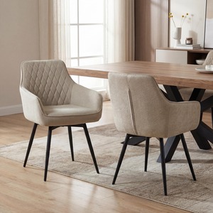 Remington Pair of Beige Fabric Mid-Century Style Dining Chairs  Metal Legs