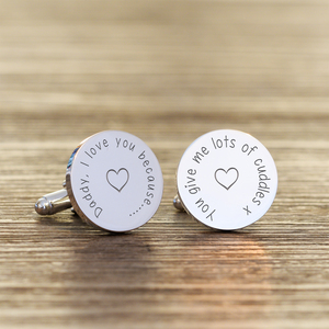 Personalised Daddy I love you because . . . Cufflinks - Silver Finish