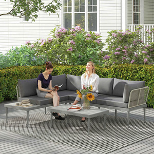 Outsunny 3 Piece L Shaped Rattan Garden Furniture Set with 2 Loveseats
