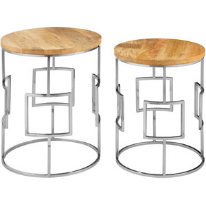 Agra Set Of 2 Mango Wood and Metal Base Nesting Tables