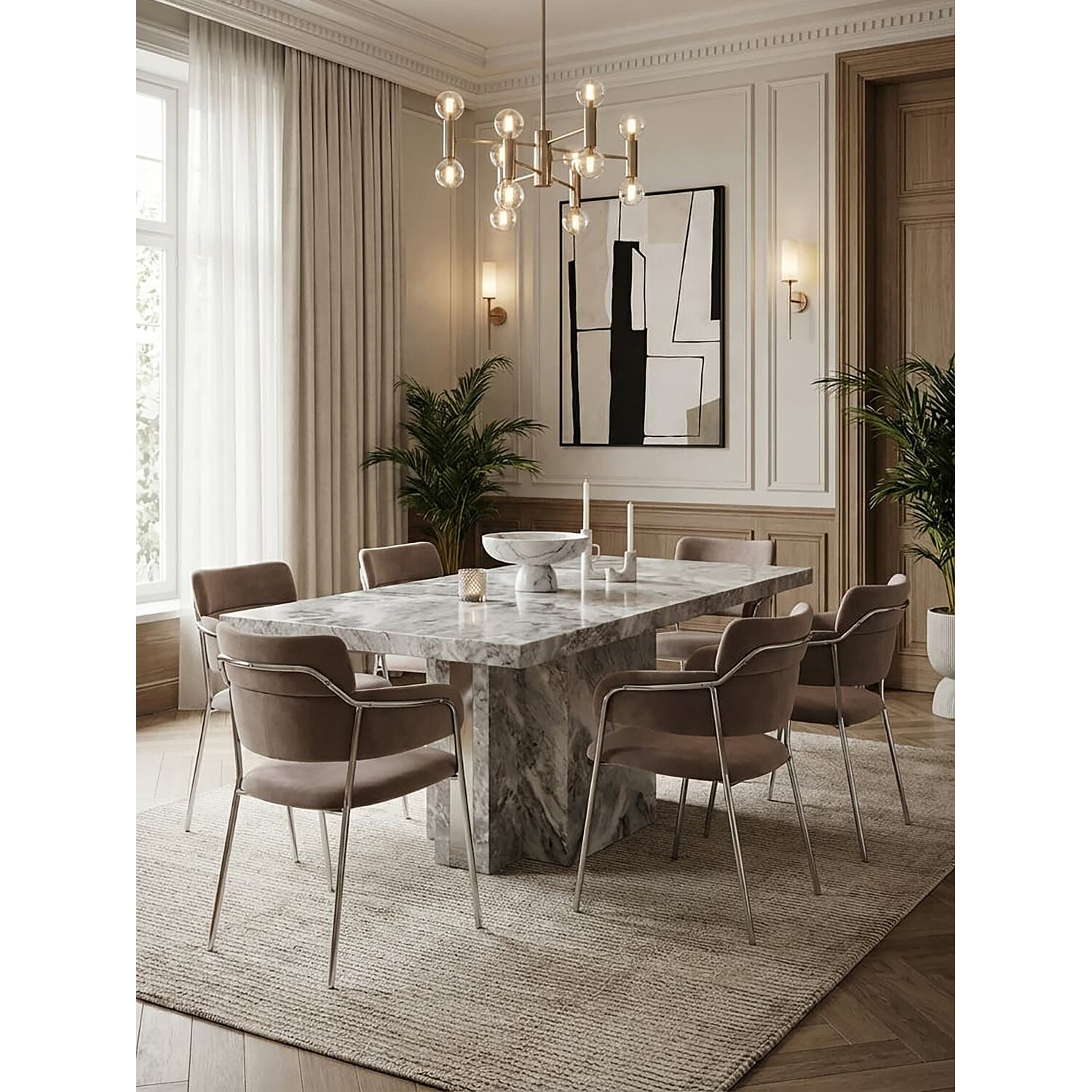 Tamzin Mink Velvet Dining Chair - Silver, Brown