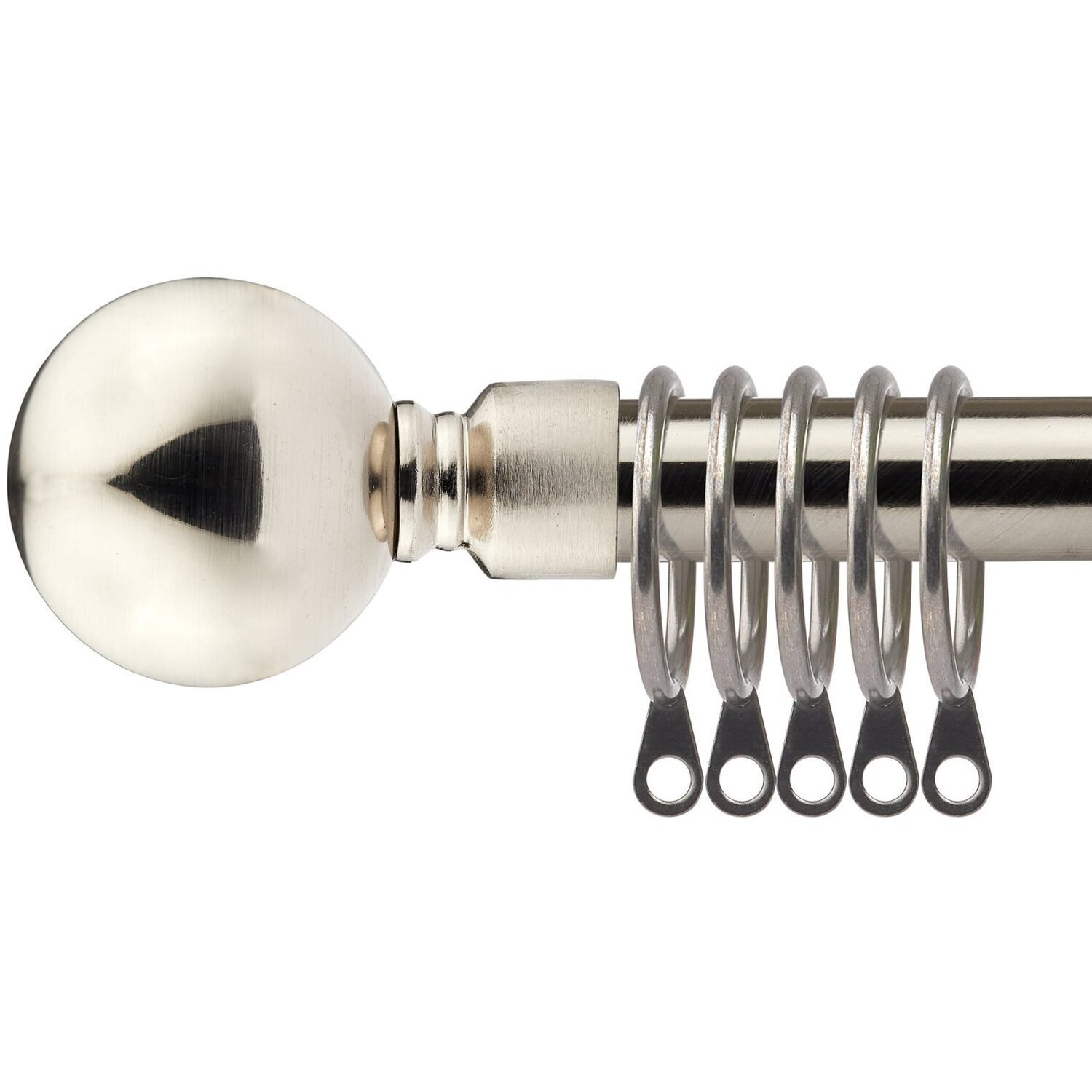 16-19mm Sphere Extendable Durable Metal Curtain Pole Set - Brushed Silver / 120cm