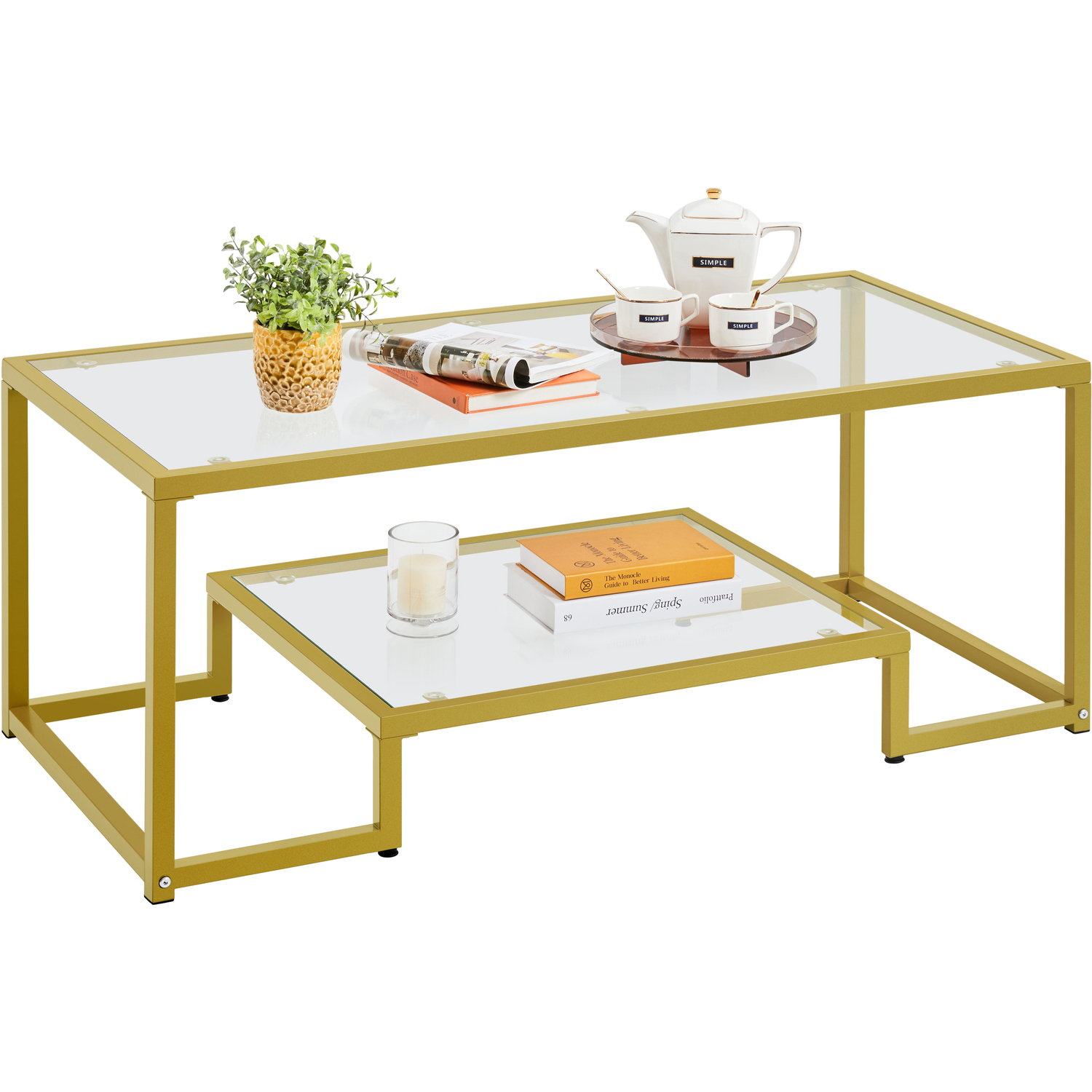 Yaheetech Tempered Glass Coffee Table - Gold