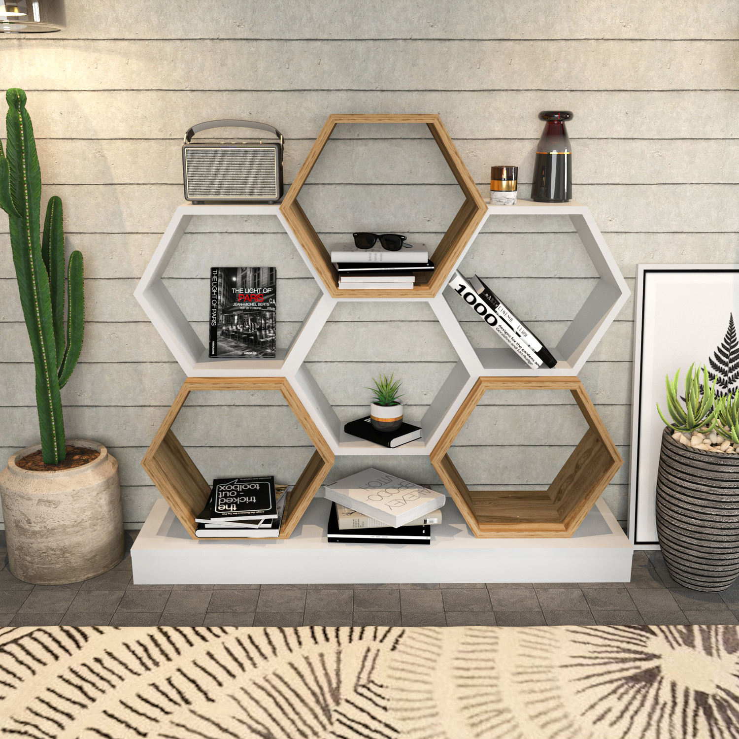 Flower Shelving Unit - White / Oud Oak