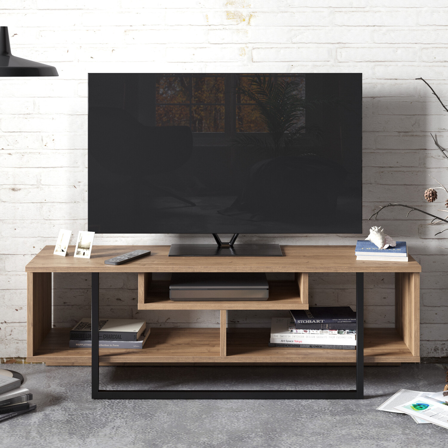 Asal TV Unit - Walnut and Black / 0cm / 400.00cm / 47in