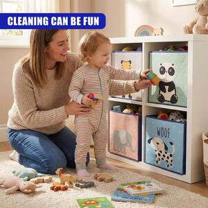 Set of 4 Animal Design Foldable Toy Storage Boxes