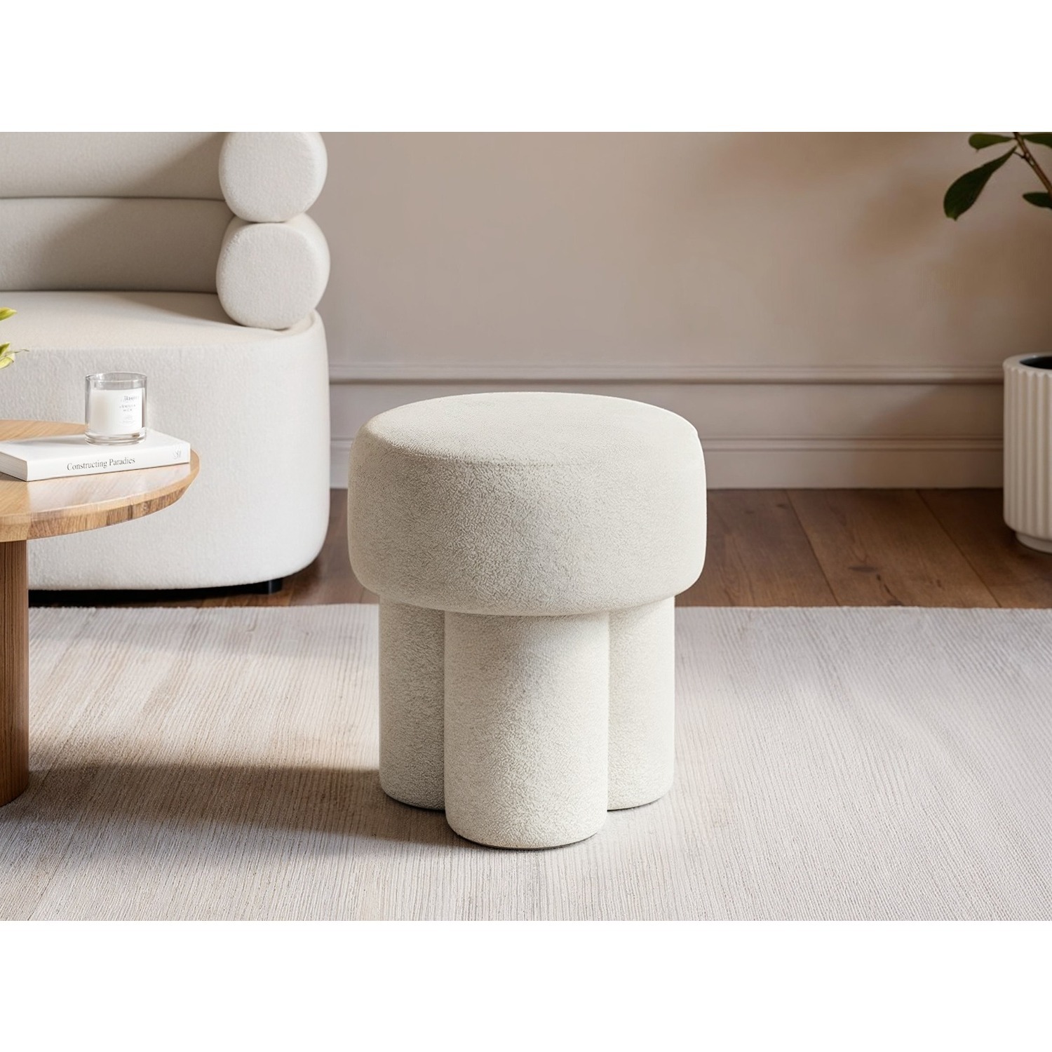 Ferro High Pouffe Beige Fabric - Beige