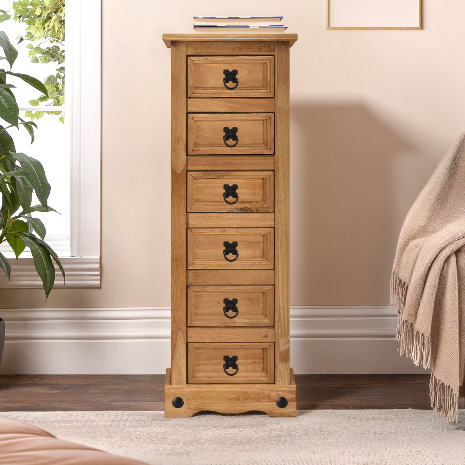B&Q -  Corona Narrow 6 Drawer Bedside Cabinet Chest Solid Wood Mexican Pine - Image 2
