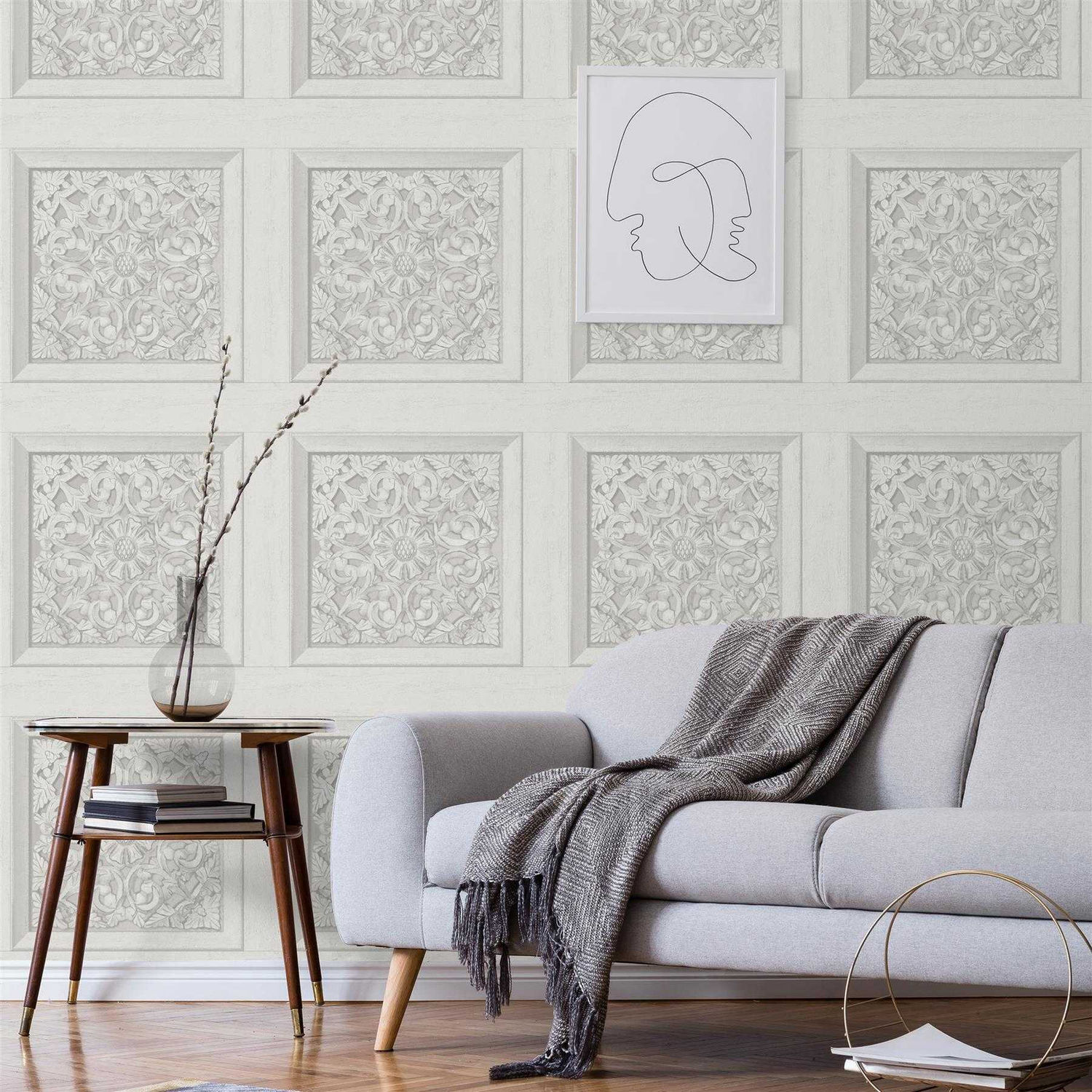 Fine Décor Unisex Beige Carved Wallpaper In - Image 3