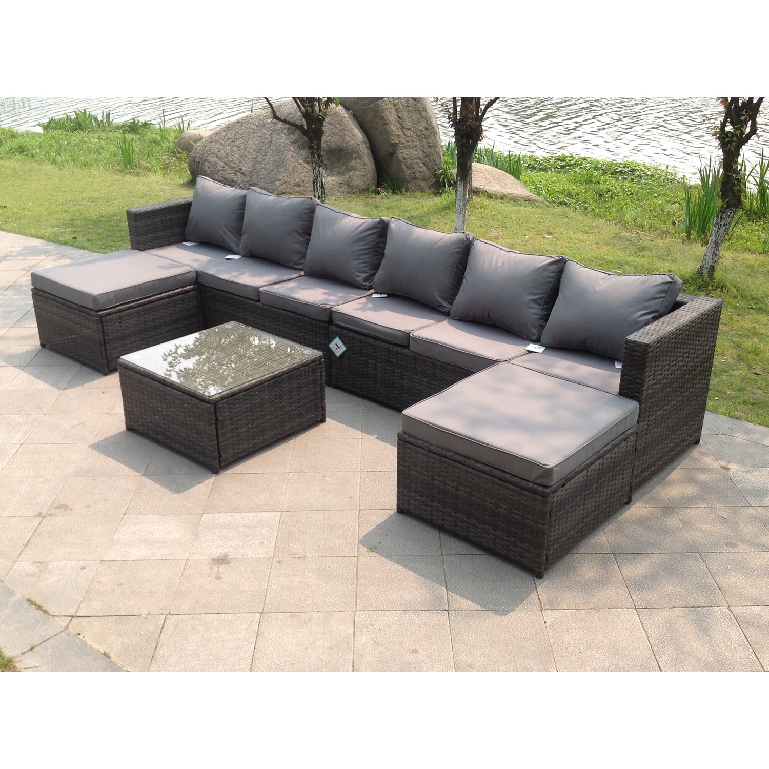 Fimous 8 Seater Wicker Rattan Lounge Sofa Footstool And Table 2 Footstools