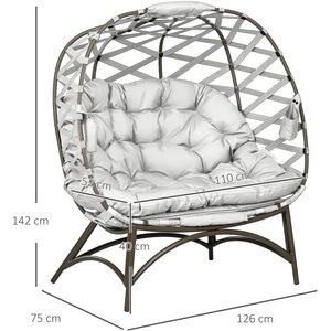 Ninamo Woven Rattan Light Grey 2-Seater Folding Egg Chair with Cushions and Cup Holders