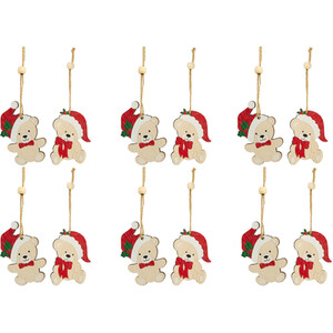 Set of 12 Wooden Bear Decorations