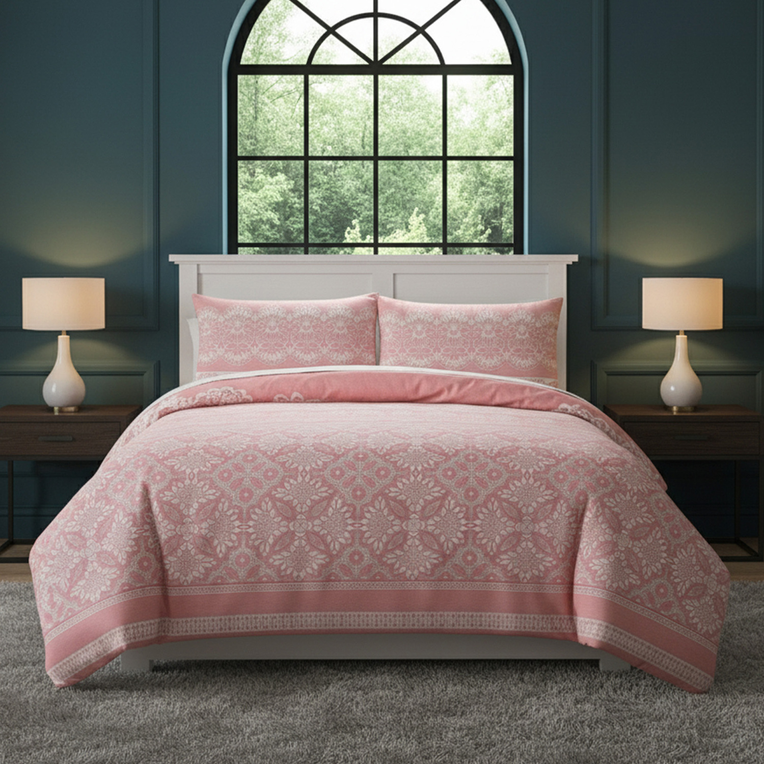 Snug City Elegant Floral Duvet Set Modern Flower Pattern Bedding for Home Decor in Pink | Size: King