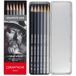 Caran d'Ache Grafwood Artist Pencils, Set of 6 in Metal Box