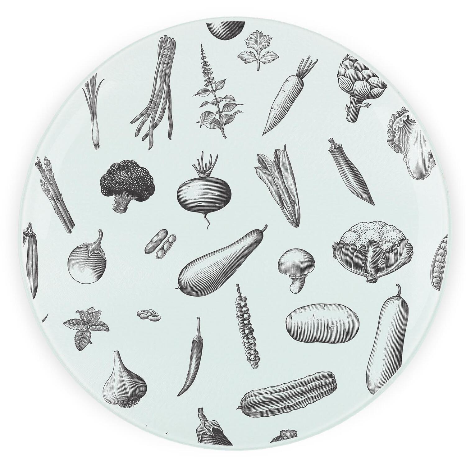 Image of Black & White Vegetables Round Worktop&hellip;