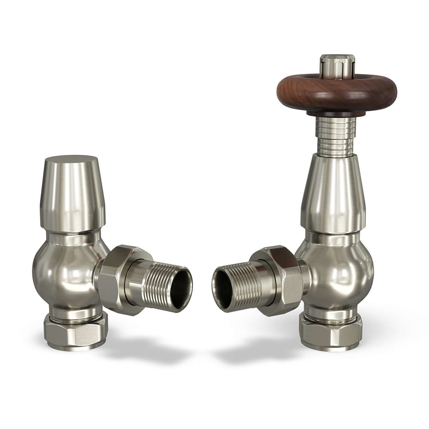 Uk Radiators Stirling Traditional - Thermostatic Radiator Valve & Lockshield Sets - Silver Nickel / 128Mm