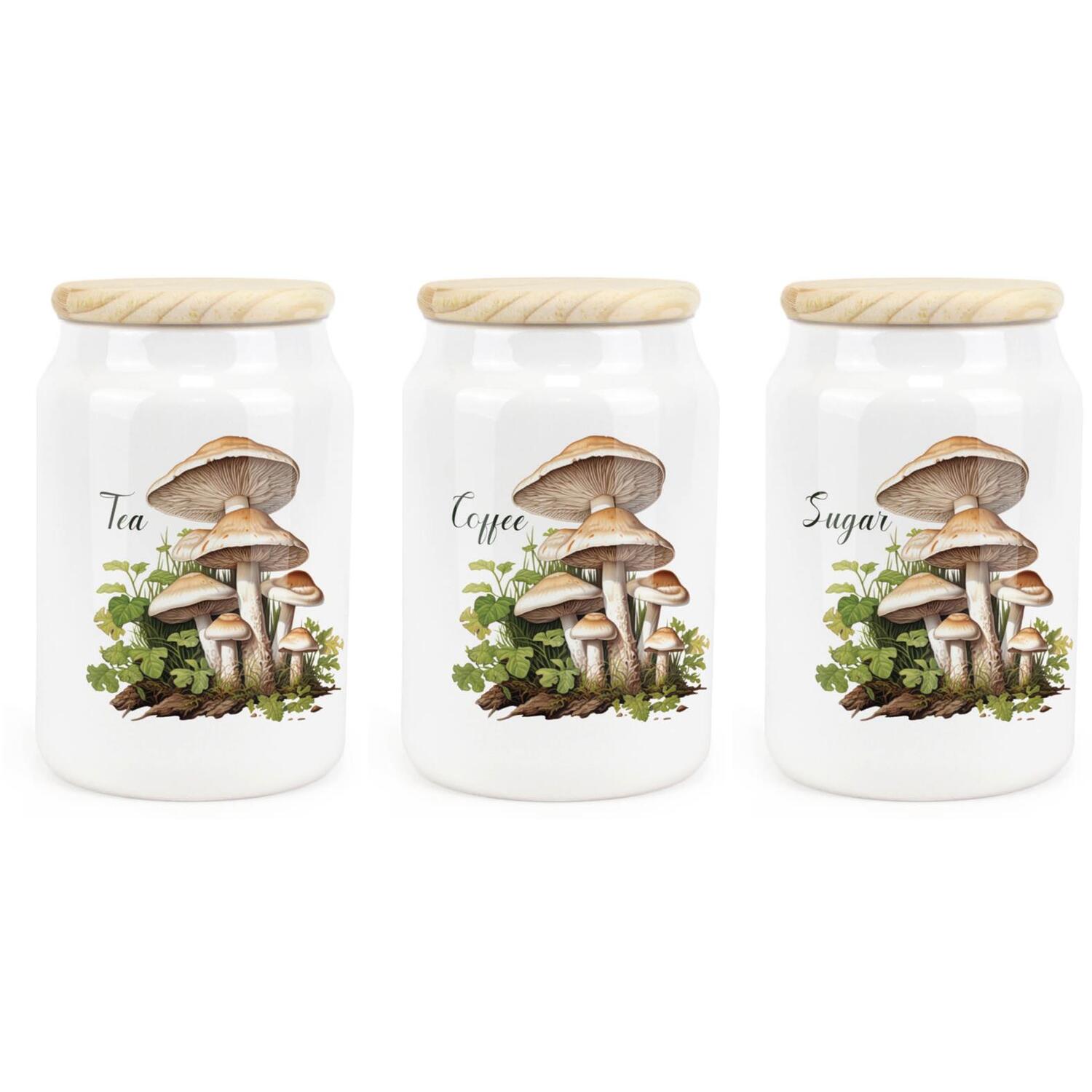 Ceramic Tapered Mushrooms Canisters Set - Tea Coffee Sugar Storage Jars - Image 2