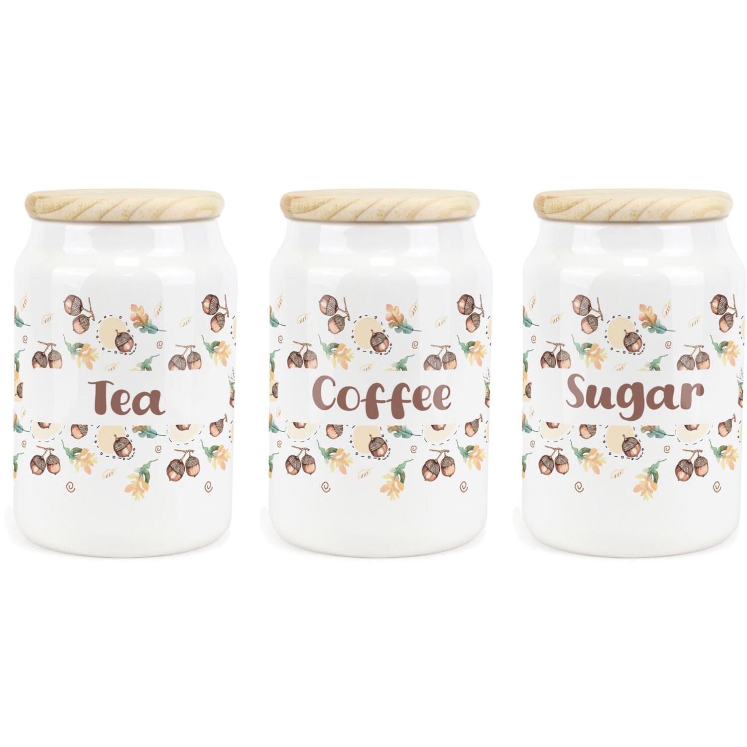 Ceramic Tapered Autumnal Acorns Canisters - Tea, Coffee & Sugar Containers - Image 2