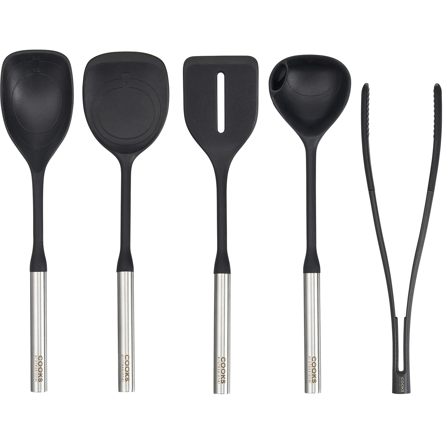 Cooks Professional 5 Piece Silicone Utensil Set With Stainless Steel Handles - Black & Silver