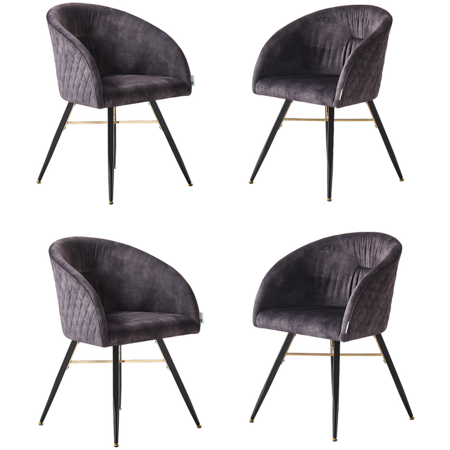 Life Interiors Set of 4 Vittorio Velvet Dining Chairs with Black Metal Legs, Quilted Design Modern Accent Chair - Image 4
