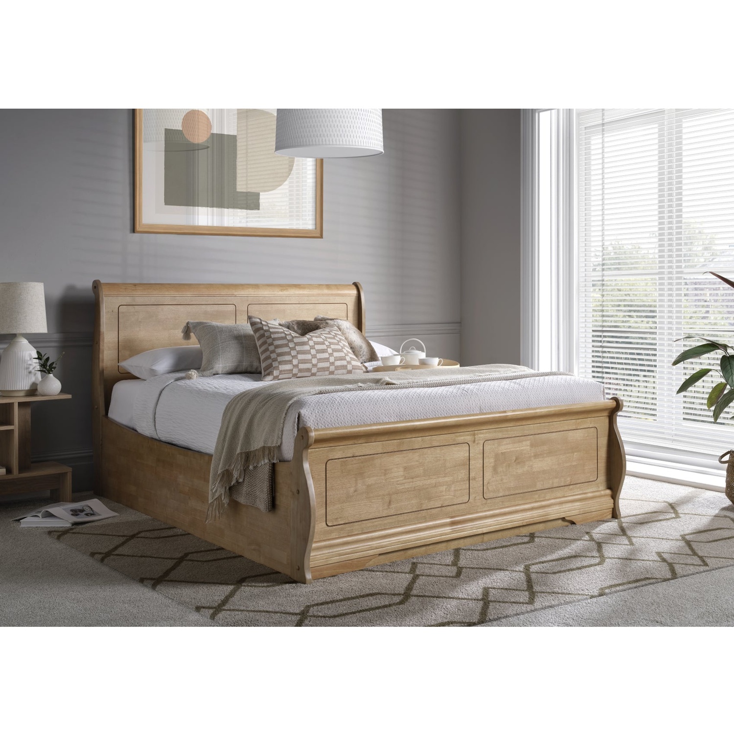 Meuble Design Oak Finish King Size Bedframe With High Footend