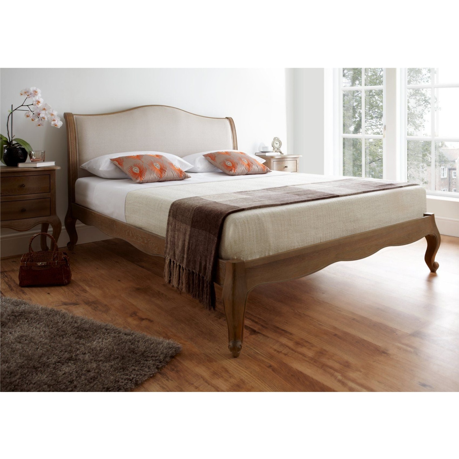 Ho Nai King Size French Style Oak Bed Frame With Low Foot End