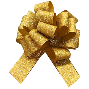 Glittery Gold Pull Bows 32mm (pack of 10)