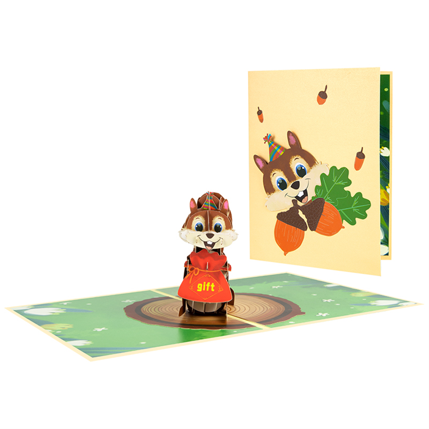 Brightfeel Charming Squirrel Nutty Celebration 3D Pop Up Greeting Card - White