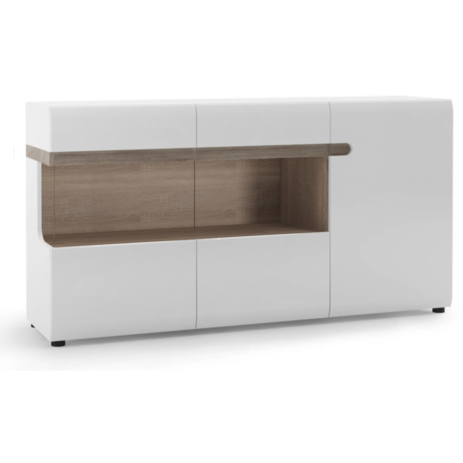 Furniture To Go Chelsea Living 3 Door Glazed Sideboard In White With A Truffle Oak Trim - White & Truffle Oak