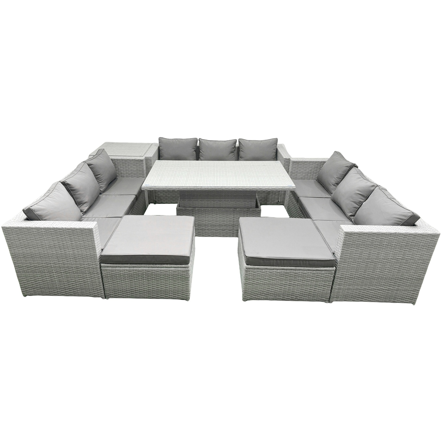 B&Q - 11 Seater Outdoor Pe Rattan Garden Funiture Set Adjustable Rising Lifting Table Sofa Dining Set With Side Table - Image 2